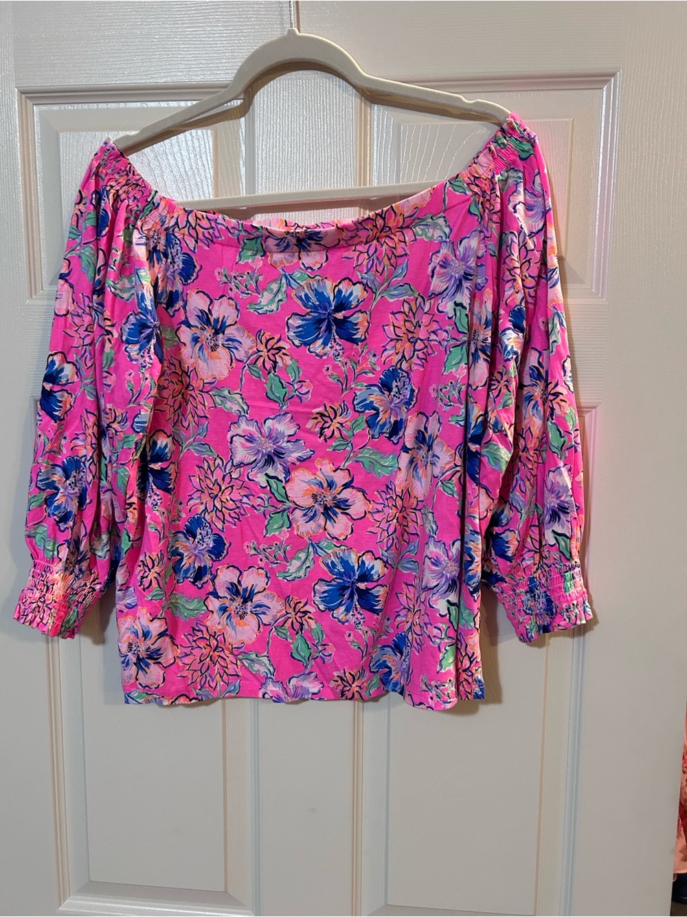 Lilly Pulitzer Hot Pink Floral Off-the-Shoulder Top